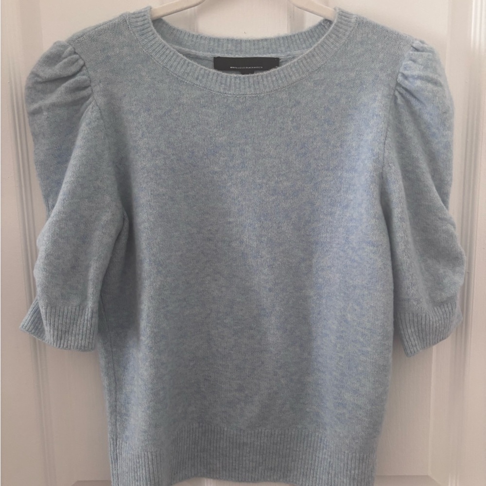 White House Black Market Light Blue Puff Sleeve Sweater